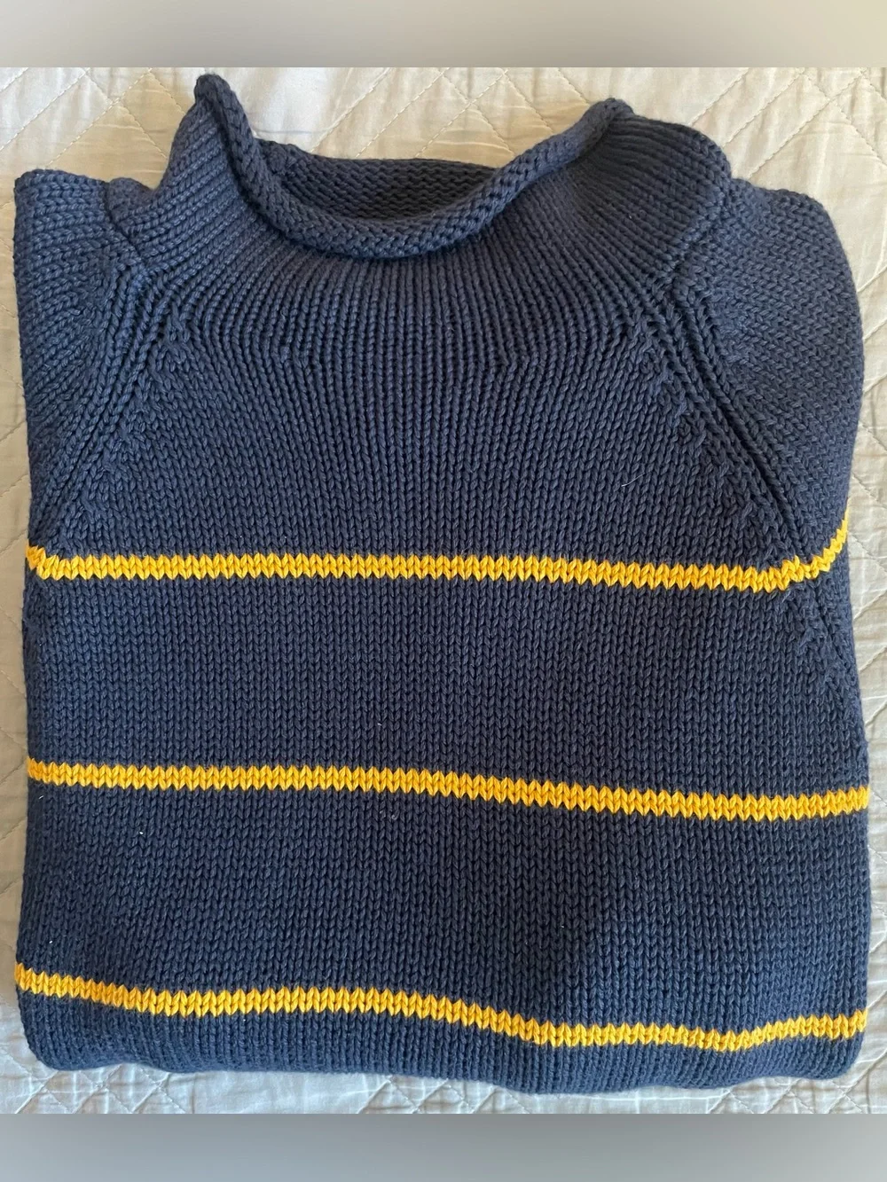 J. CREW 1988 RollneckT™ sweater in Navy Yellow Stripe Size XS NWT $118 CP609
